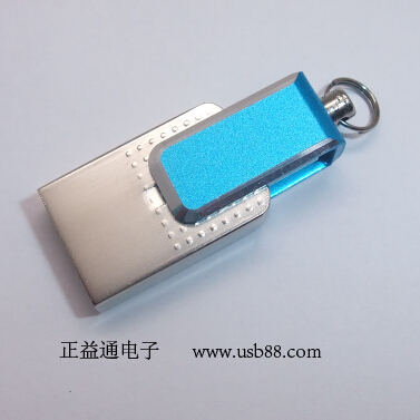 藍白拼接色系手機旋轉(zhuǎn)U盤——純金屬打造U盤外殼